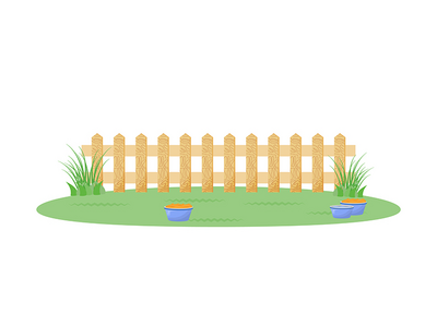 带栅栏平面彩色矢量图的后院(Backyard with fence flat color vector illustration)