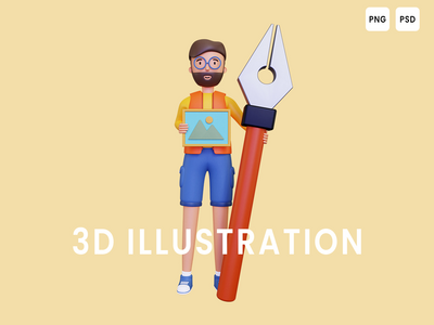 3d 图表设计师拿着钢笔工具(3d Graphic designer holds pen tool)