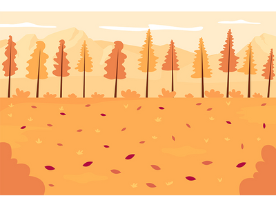秋天的森林平面颜色矢量图(Autumn forest flat color vector illustration)