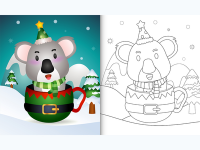 精灵杯中带有可爱考拉圣诞人物的着色书(coloring book with a cute koala christmas characters in the elf cup)