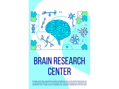 脑研究中心海报平面轮廓矢量模板(Brain research center poster flat silhouette vector template)
