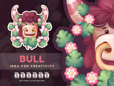 卡通人物动物公牛-贴纸(Cartoon Character Animal Bull - Sticker)