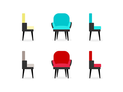椅子平面颜色矢量对象集(Chairs flat color vector objects set)