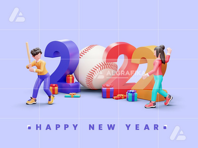 2022 年新年快乐 3d 人物插图(3d character illustration happy new year 2022)