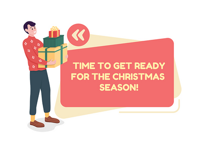 具有扁平字符的圣诞季节准备矢量引文框(Christmas season preparation vector quote box with flat character)