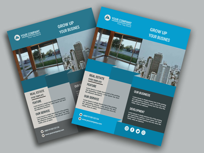 蓝色房地产公司传单模板(blue Real Estate Corporate Flyer Template)