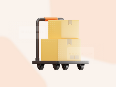 箱式手推车 - 交付 3D 插图包(Box trolley - Delivery 3D Illustration Pack)
