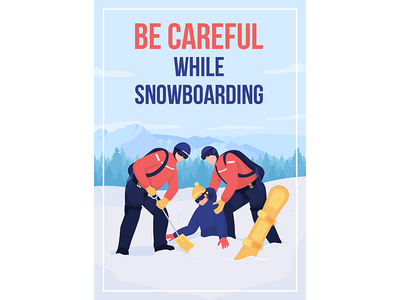 雪崩救援海报平面矢量模板(Avalanche rescue poster flat vector template)