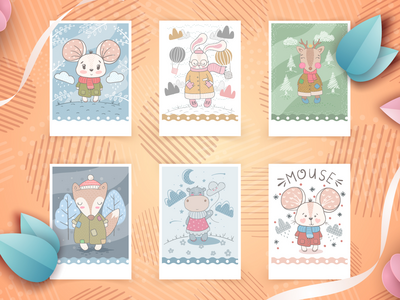 可爱的卡通人物集动物(Adorable Cartoon Character Set Animal)