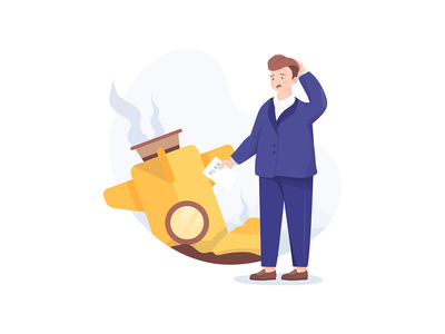 有计划和火箭的商人坠毁了。生意失败(Businessman with plan and rocket crashed. Business failure)