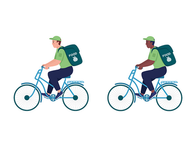 自行车半平面彩色矢量字符集上的快递(Courier on bike semi flat color vector character set)