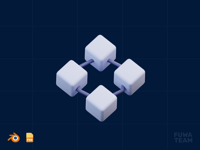 区块链 - 3D NFT 插图（正面）(Blockchain - 3D NFT illustration (front))