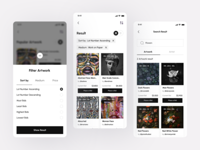 BidArt - 艺术竞标手机应用（首页2）(BidArt - Art Bidding Mobile App (Home 2))