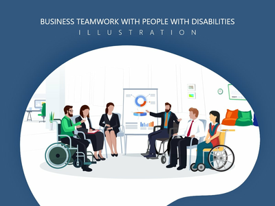 与残疾人的业务团队合作(Business teamwork with disabled people)