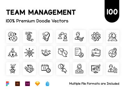 100 个管理团队图标矢量图(100 Management Team Icon Vectors)