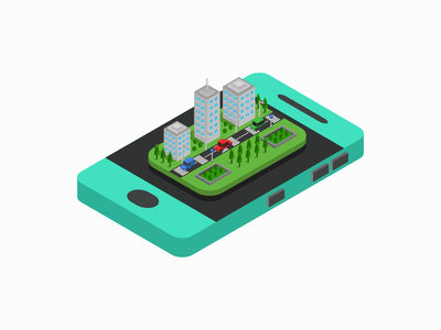 等距智能手机上的城市(City on isometric smartphone)