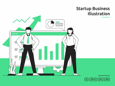 计算机屏幕插图上带有箭头向上图的业务增长(Business growth with arrow up graph on computer screen illustration)