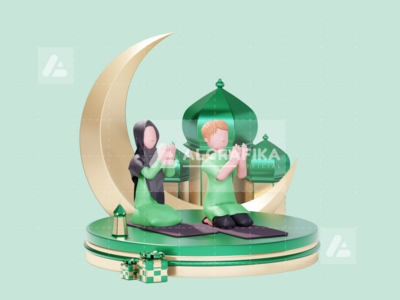 斋月贾巴尔的 3D 人物插图(3D Character Illustration Ramadan Kareem)