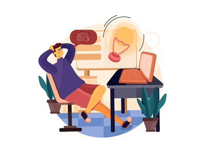 关于启动集思广益的商人(Businessman brainstorming about startup)