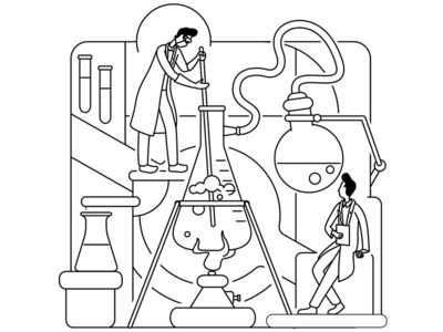 化学研究细线概念矢量图(Chemical research thin line concept vector illustration)