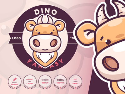 卡通人物动物恐龙-标识(Cartoon Character Animal Dinosaur - Logotype)