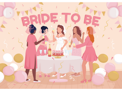 单身派对平面彩色矢量图(Bachelorette party flat color vector illustration)