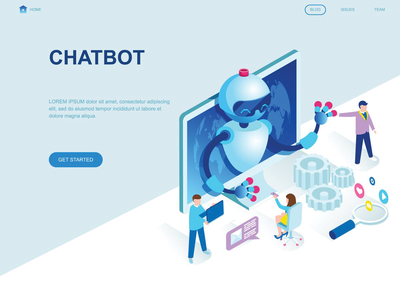 聊天机器人等距登陆页面模板(Chat Bot Isometric Landing Page Template)