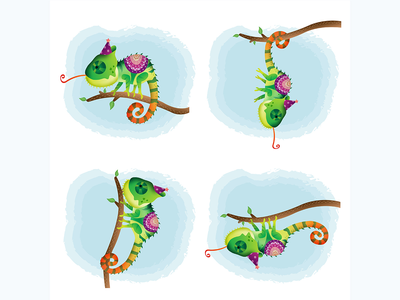 可爱的变色龙系列与民族服装(cute chameleons collection with ethnic costume)