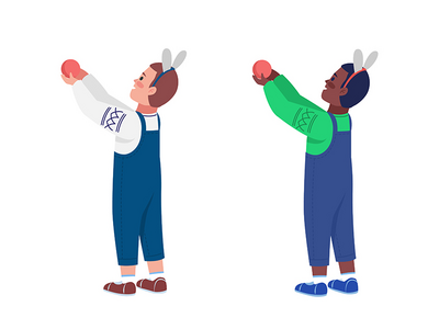 穿着节日服装的男孩半平面彩色矢量字符集(Boy in festive clothes semi flat color vector character set)