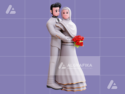 3d 婚礼情侣人物插图(3d wedding couple character illustration)
