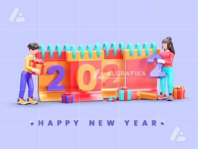 2022 年新年快乐 3d 人物插图(3d character illustration happy new year 2022)