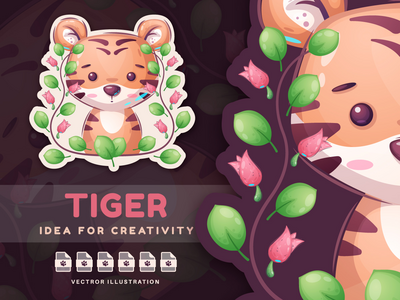 卡通人物动物老虎 - 贴纸(Cartoon Character Animal Tiger - Sticker)