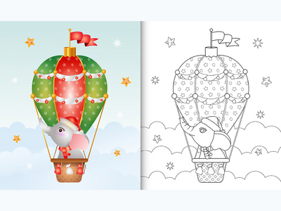 带有可爱的大象圣诞人物的图画书(coloring book with a cute elephant christmas characters)