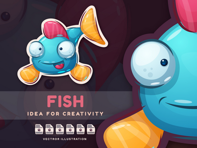 卡通人物动物鱼 - 可爱的贴纸(Cartoon Character Animal Fish - Cute Sticker)