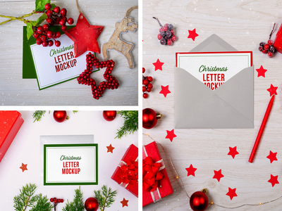圣诞字母样机集(Christmas Letter Mockup Set)