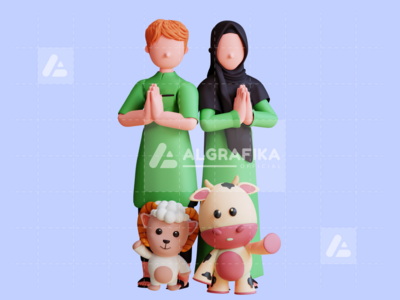 宰牲节穆巴拉克的 3D 字符插图(3D Charcter Illustration Eid Al Adha Mubarak)