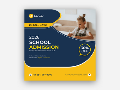 回到学校社交媒体帖子或社交帖子和网络广告的传单模板(Back to school social media post or flyer template for social posts and web ads)