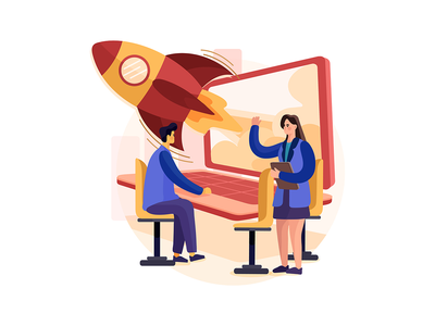 商人从笔记本电脑发射火箭(Businessman launches rocket from a laptop)