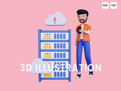 3d 人在服务器上上传数据(3d Man uploading data on server)