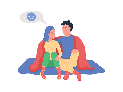 一对夫妇谈论担心半平面彩色矢量字符(Couple talking about worries semi flat color vector characters)