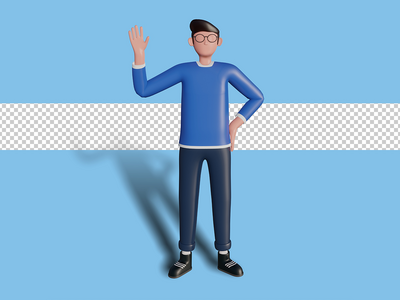 为登陆页面挥手的角色的 3d 插图。高级 psd(3d illustration of a character waving for a landing page. premium psd)