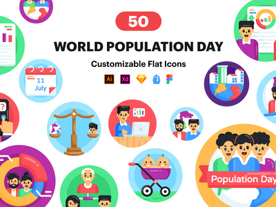 50 个世界人口日矢量图标(50 World Population Day Vector Icons)
