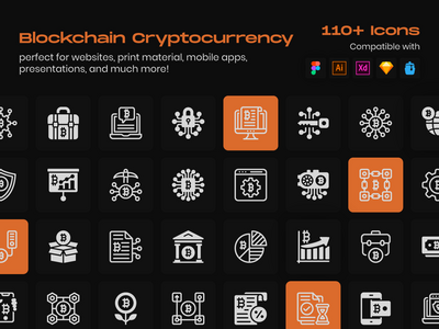 比特币技术线性图标(Bitcoin Technology Linear Icons)