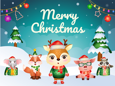 带有动物角色的圣诞贺卡(christmas greeting card with animals character)