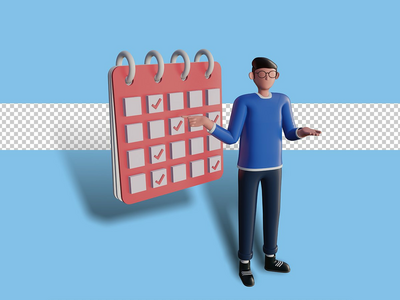 3d 字符插图登陆页面的时间管理概念。高级 psd(3d character illustration Time management concept for landing page. premium psd)