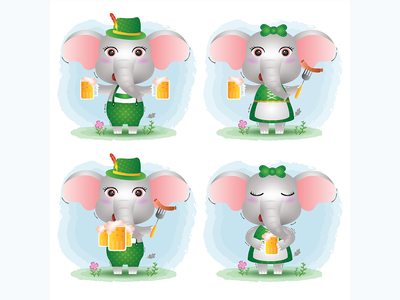 一对可爱的大象夫妇，穿着传统的慕尼黑啤酒节礼服(a cute elephant couple with traditional oktoberfest dress)