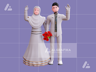 3d 婚礼情侣人物插图(3d wedding couple character illustration)