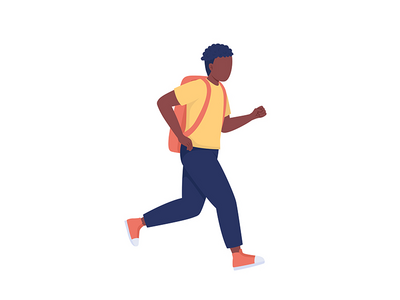 男孩上课迟到半平面彩色矢量字符(Boy being late to classes semi flat color vector character)