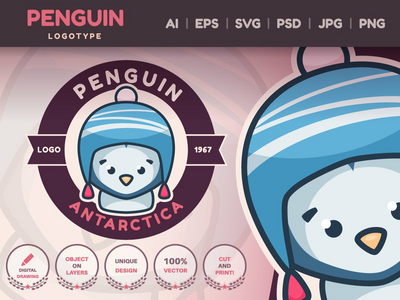 卡通人物动物企鹅-标识(Cartoon Character Animal Penguin - Logotype)