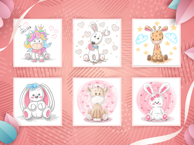 可爱的卡通人物集动物(Adorable Cartoon Character Set Animal)